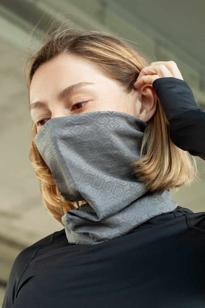 Shipibo Neck Gaiter Grey — visionary art by Symbolika