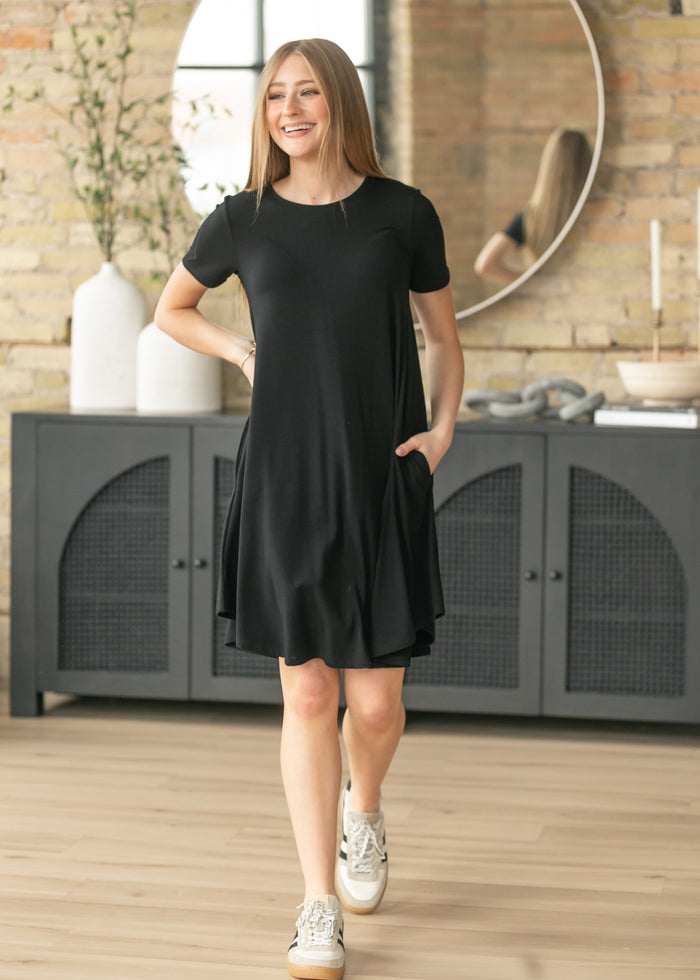 Short Sleeve A-Line Midi Dress FF Dresses