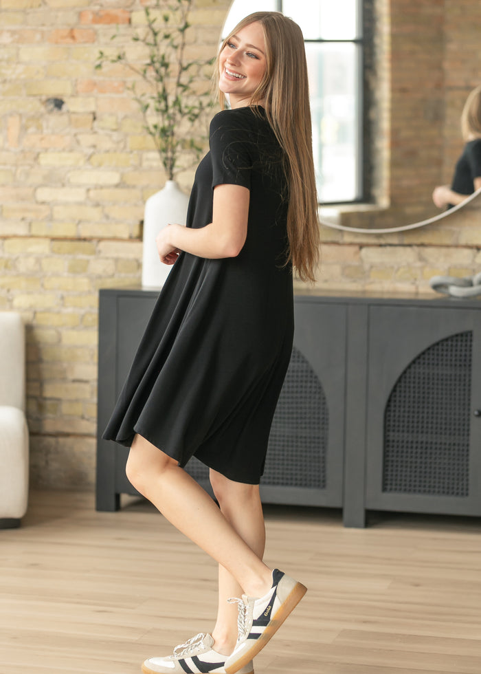 Short Sleeve A-Line Midi Dress FF Dresses