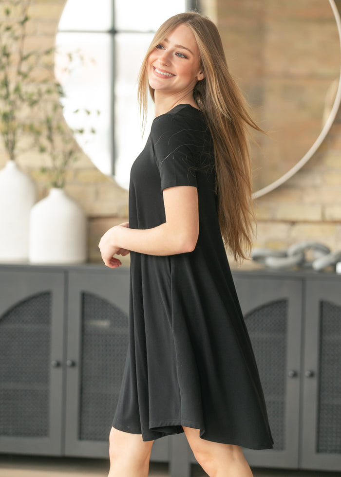 Short Sleeve A-Line Midi Dress FF Dresses