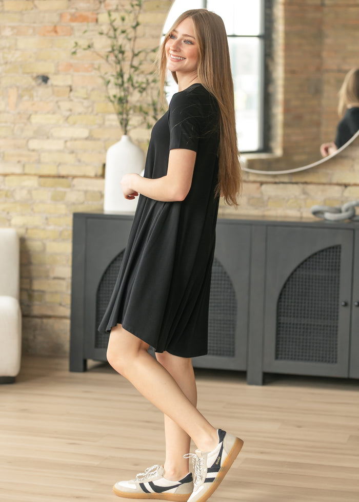 Short Sleeve A-Line Midi Dress FF Dresses