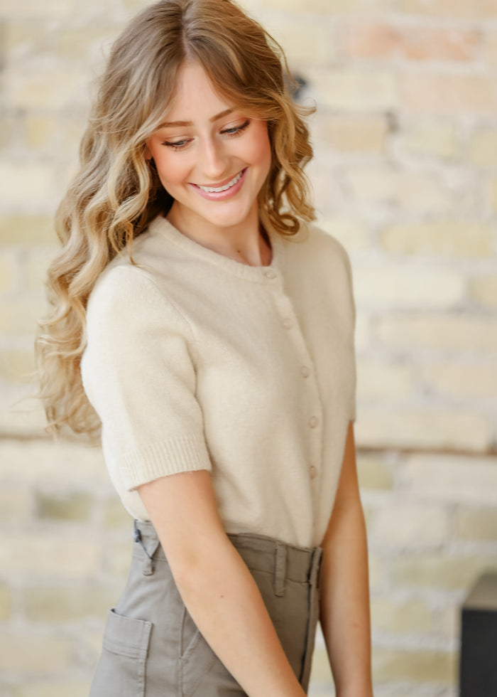 Short Sleeve Button Cardigan FF Layering Essentials