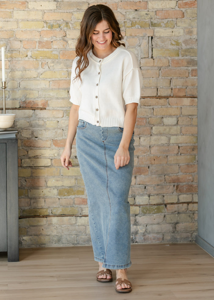 Short Sleeve Button Down Cream Cardigan FF Layering Essentials