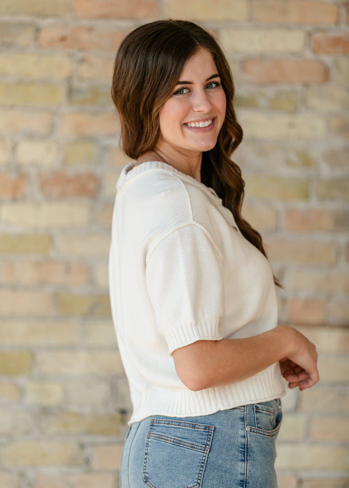Short Sleeve Button Down Cream Cardigan FF Layering Essentials