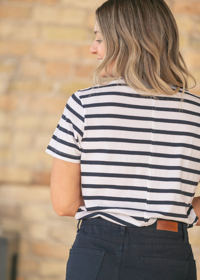Short Sleeve Crew Neck Stripe Top FF Tops