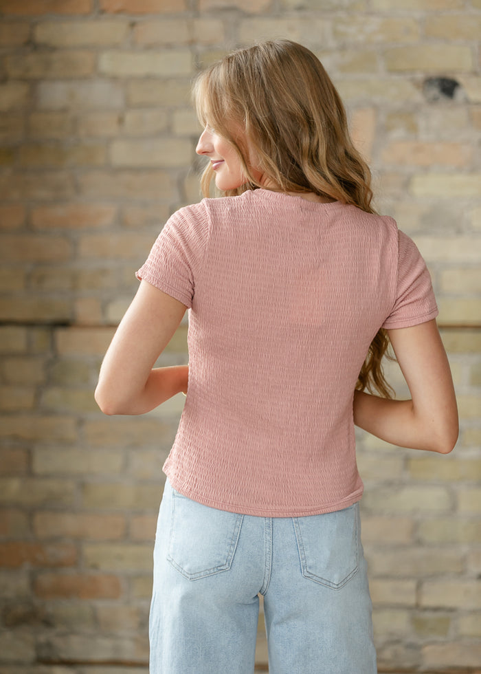 Short Sleeve Mauve Smocked Top FF Tops
