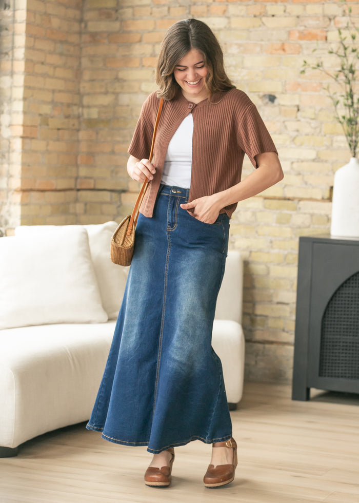 Short Sleeve Single Button Cardigan FF Tops
