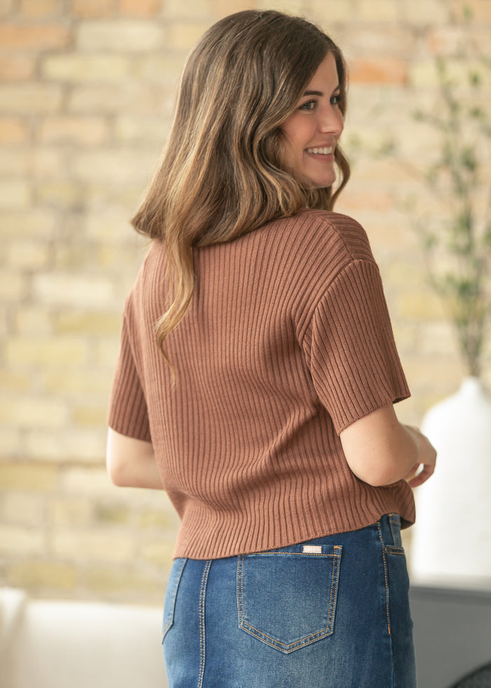 Short Sleeve Single Button Cardigan FF Tops