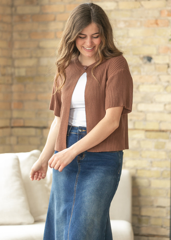 Short Sleeve Single Button Cardigan FF Tops