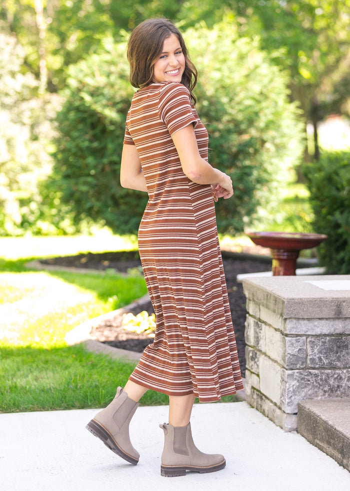 Short Sleeve Striped Knit Dress FF Dresses