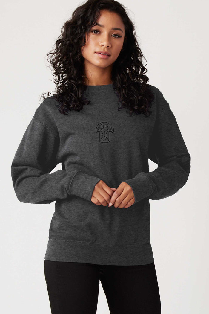 Psychedelic Shroom - Monochrome Embroidery Women Sweatshirt - Charcoal - symbolika