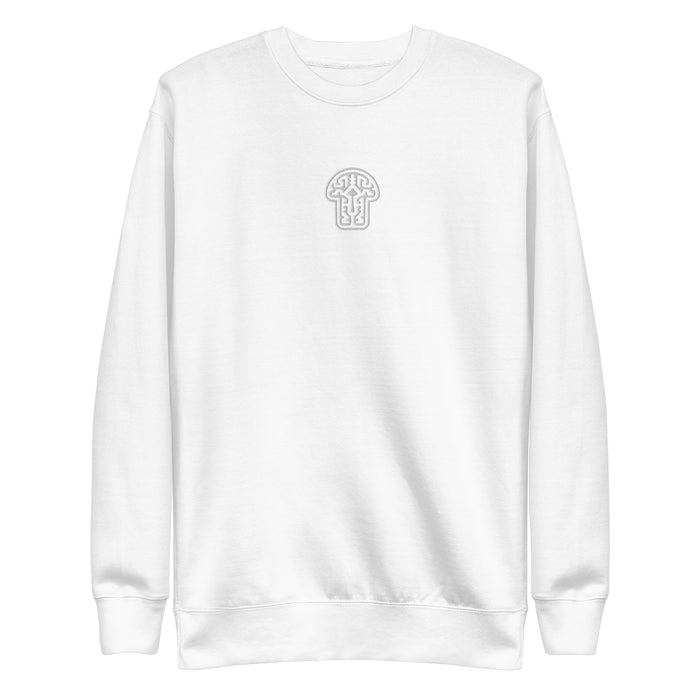 Psychedelic Shroom - Monochrome Embroidery Women Sweatshirt - White - symbolika