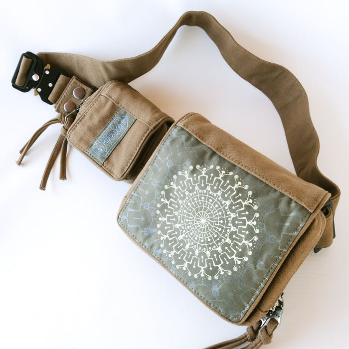Shroom Hora Belt Bag — Psilocybin Mushroom Mandala Art Psychedelic Art Print on Black T-Shirt by Symbolika