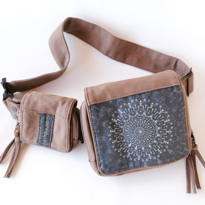 Shrooms Hora Belt Bag — Mushroom Mandala Art Belt Bag - UV Blacklight Effect by Symbolika