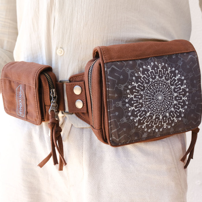 Shrooms Hora Belt Bag — Mushroom Mandala Art Belt Bag - Detail Close-Up by Symbolika