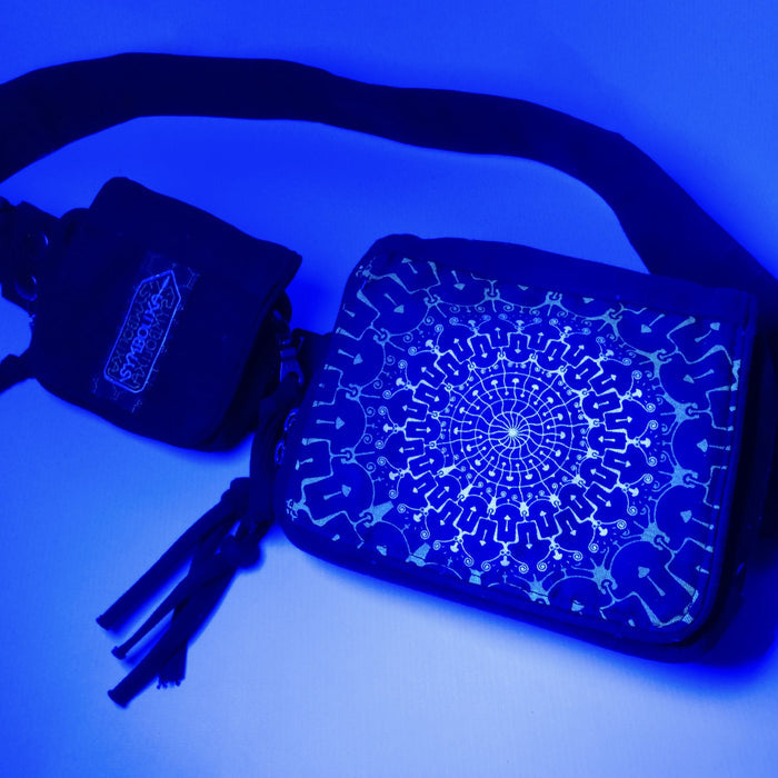 Shrooms Hora Belt Bag — Psychedelic Mushroom Mandala - Sacred Geometry Design Detail by Symbolika