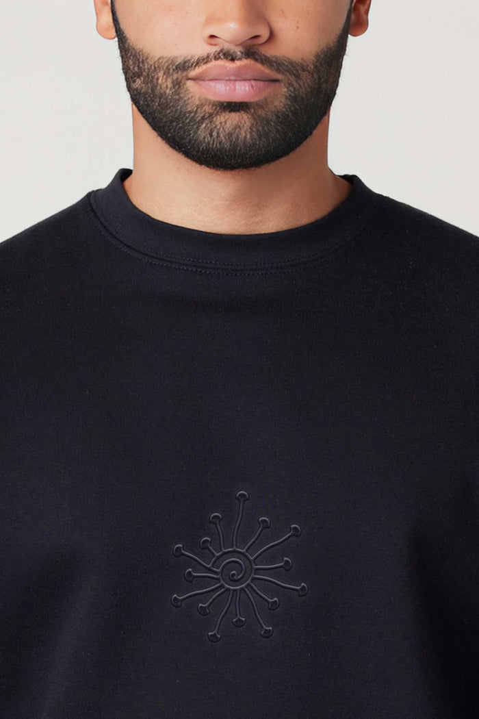 Shroomy - Monochrome Embroidery Men Sweatshirt - Dark - symbolika