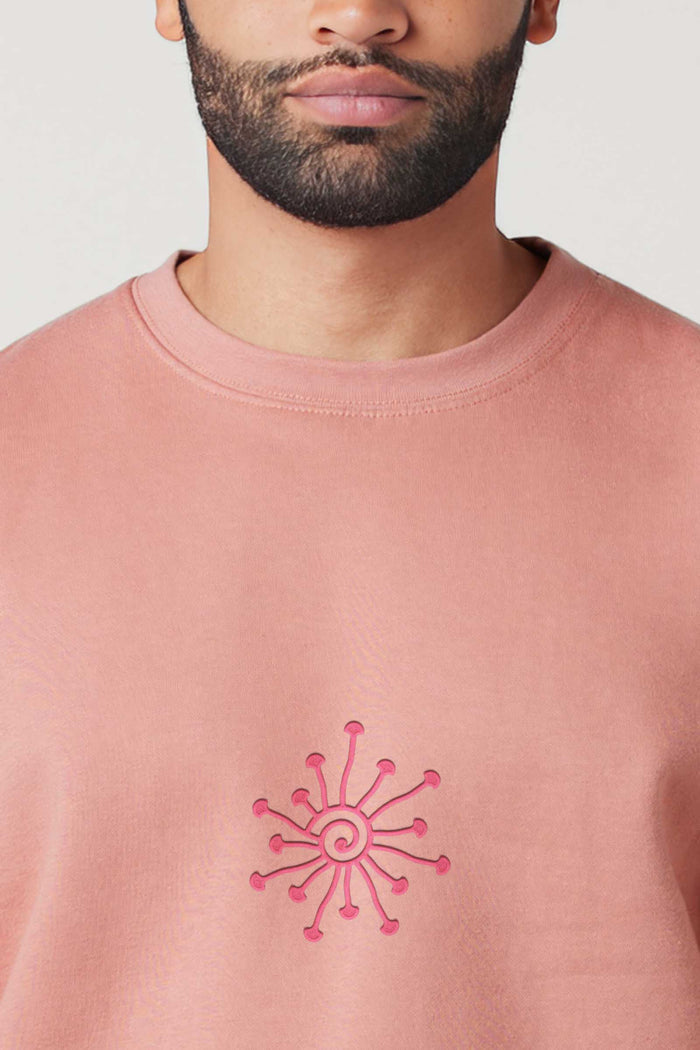 Shroomy - Monochrome Embroidery Men Sweatshirt - Rose - symbolika