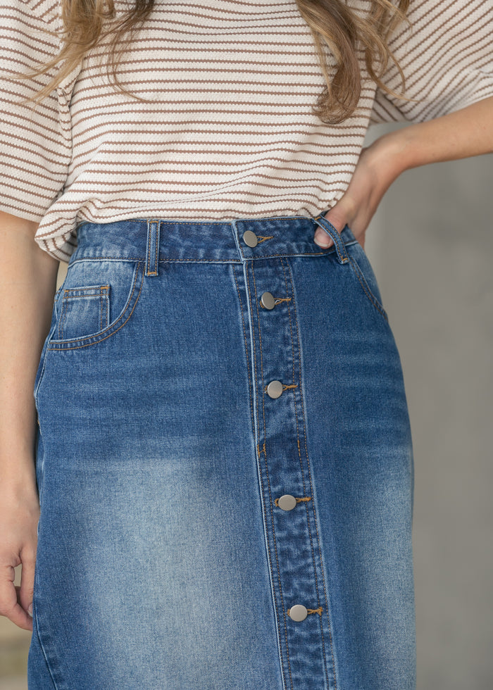 Skylar Button Front Midi Skirt IC Skirts