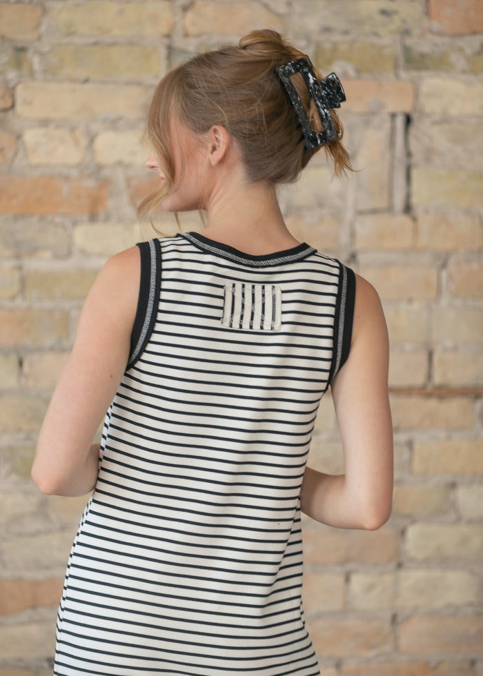 Sleeveless Black Stripe Knit Maxi Dress FF Dresses