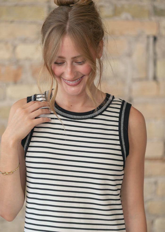 Sleeveless Black Stripe Knit Maxi Dress FF Dresses