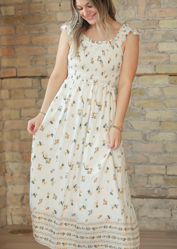 Sleeveless Floral Ruffle Strap Midi Dress - FINAL SALE FF Dresses