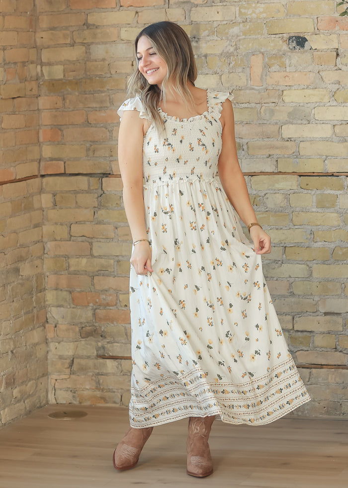 Sleeveless Floral Ruffle Strap Midi Dress - FINAL SALE FF Dresses