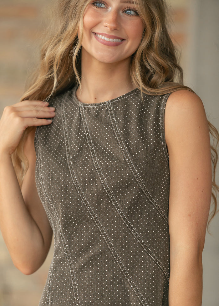 Sleeveless Mini Polka Dot Midi Dress FF Dresses