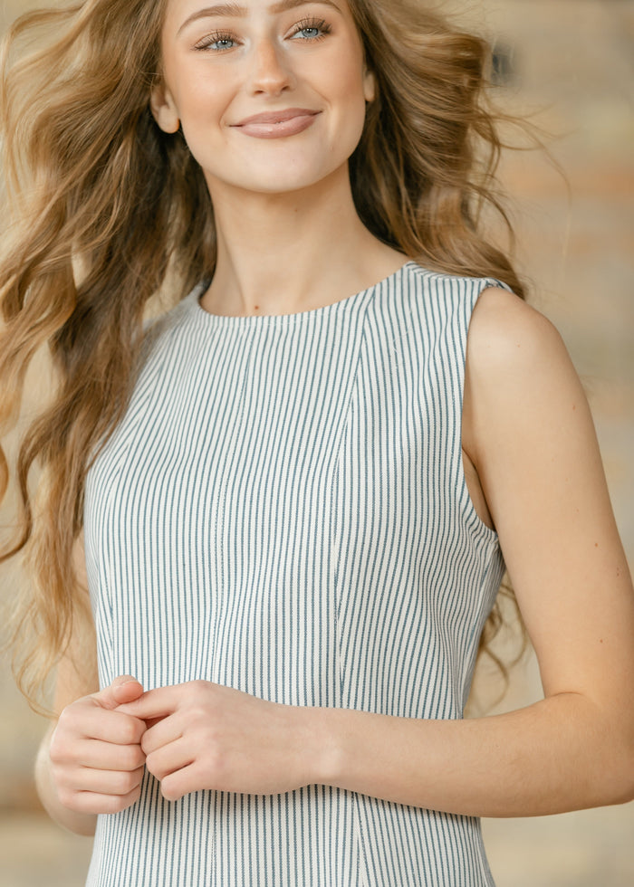 Sleeveless Pinstripe Midi Dress FF Dresses