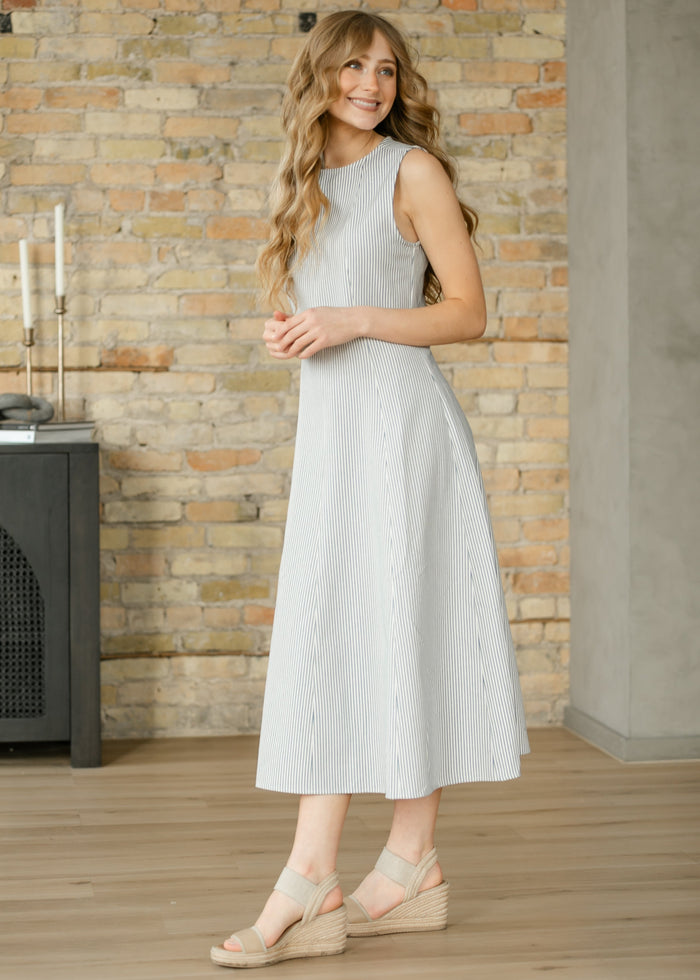 Sleeveless Pinstripe Midi Dress FF Dresses