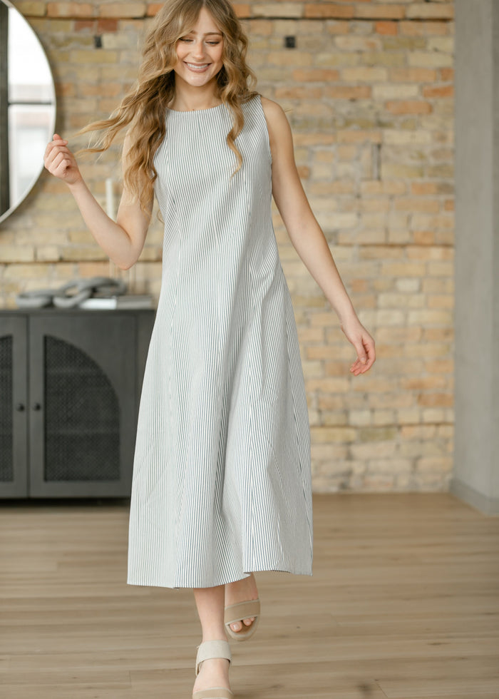 Sleeveless Pinstripe Midi Dress FF Dresses