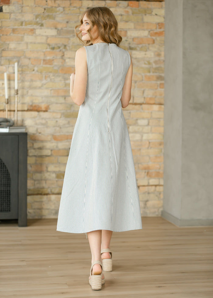 Sleeveless Pinstripe Midi Dress FF Dresses