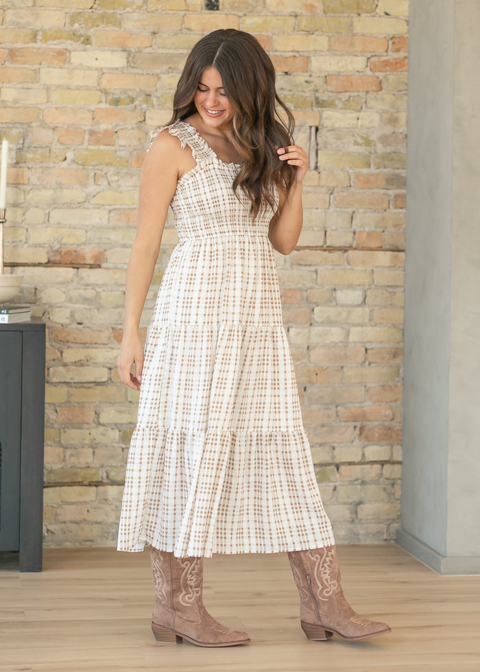 Sleeveless Plaid Ruffle Strap Midi Dress - FINAL SALE FF Dresses
