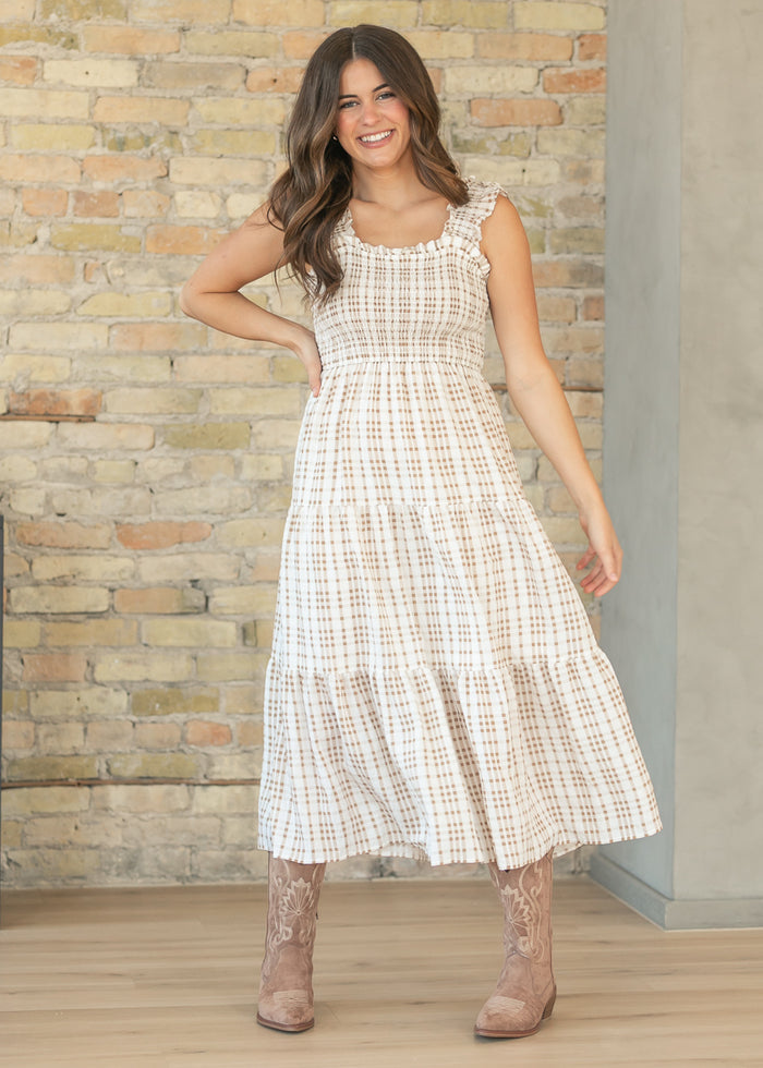 Sleeveless Plaid Ruffle Strap Midi Dress - FINAL SALE FF Dresses