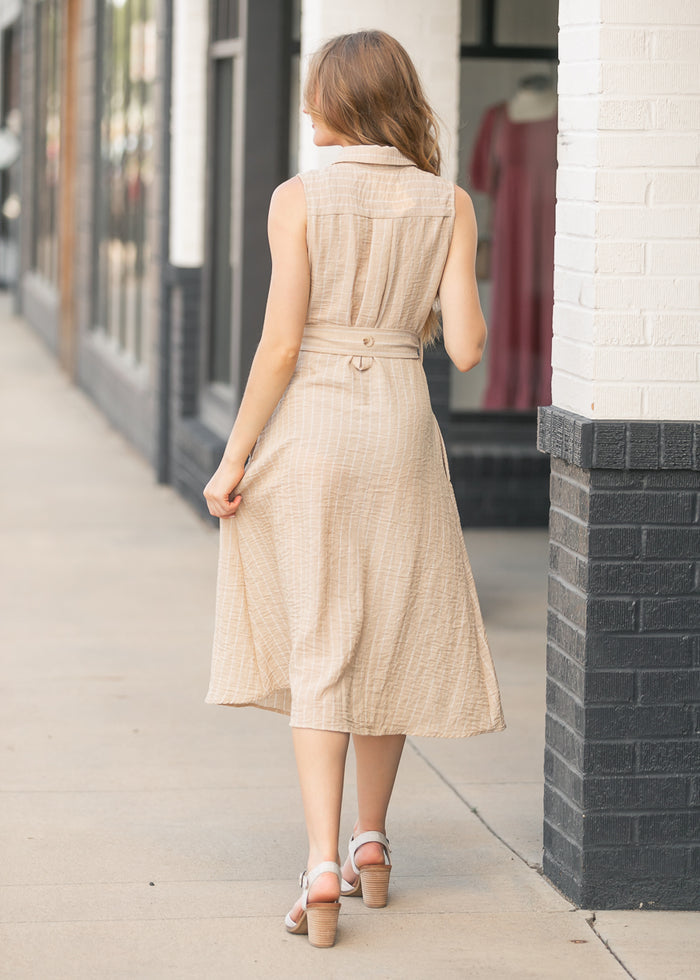Sleeveless Striped Button Front Dress FF Dresses
