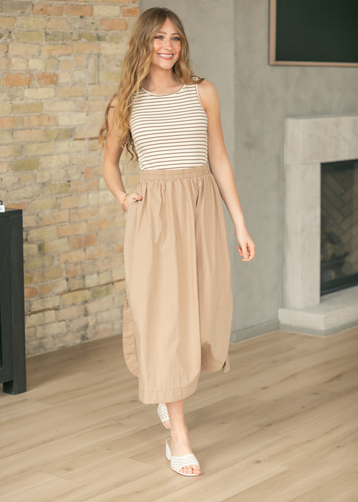Sleeveless Striped Woven Midi Dress FF Dresses