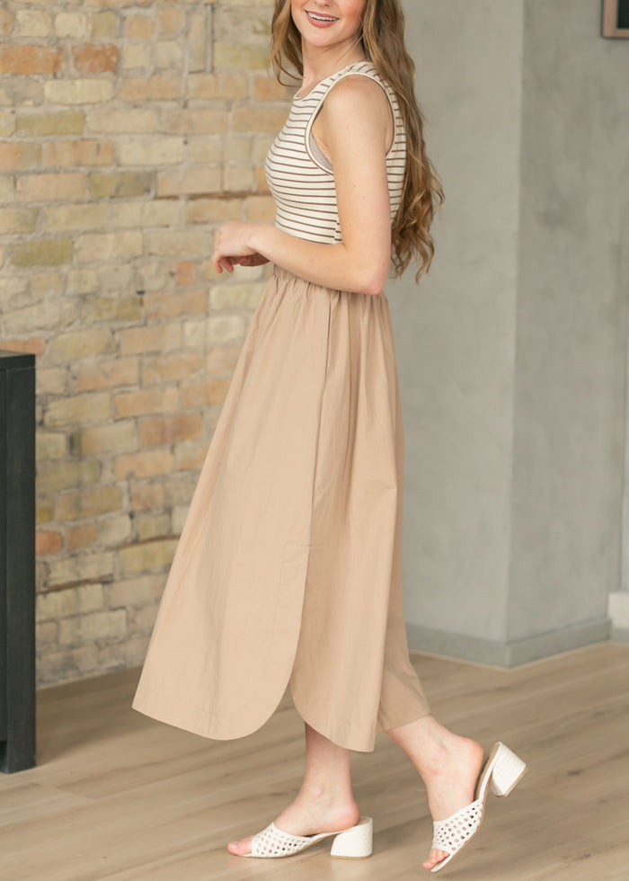 Sleeveless Striped Woven Midi Dress FF Dresses