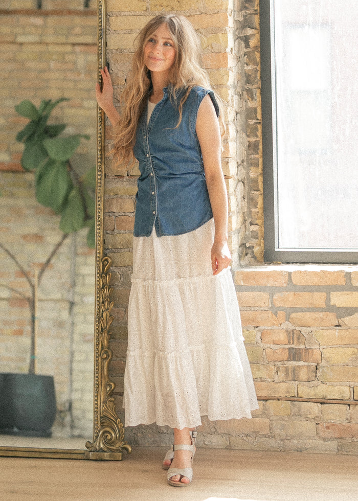 Sleeveless V-Neck Snap Front Top FF Tops