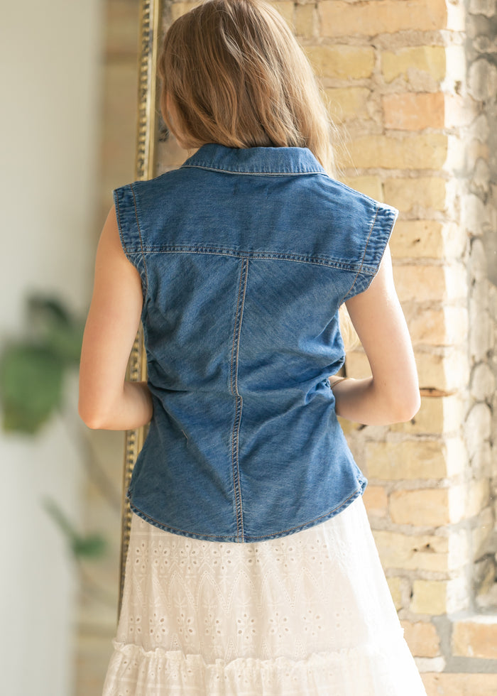 Sleeveless V-Neck Snap Front Top FF Tops