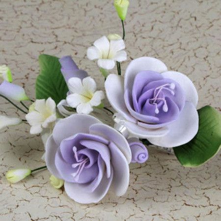 Lavender Gumpaste Dog Rose Spray Cake Decoration perfect for cake decorating rolled fondant wedding cakes, buttercream birthday cakes, & cupcakes.  Wholesale cake decorations & cake decorating supply. Small Dog Rose Sprays - Lavender Purple