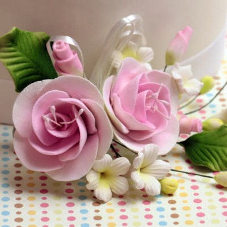 Pink Gumpaste Dog Rose Spray Cake Decoration perfect for cake decorating rolled fondant wedding cakes, buttercream birthday cakes, & cupcakes.  Wholesale cake decorations & cake decorating supply. Small Dog Rose Sprays - Pink