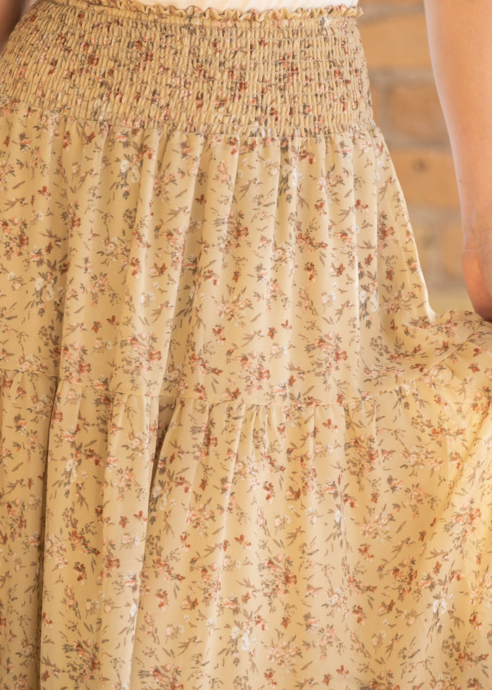 Smocked Waist Floral Tiered Maxi Skirt FF Skirts
