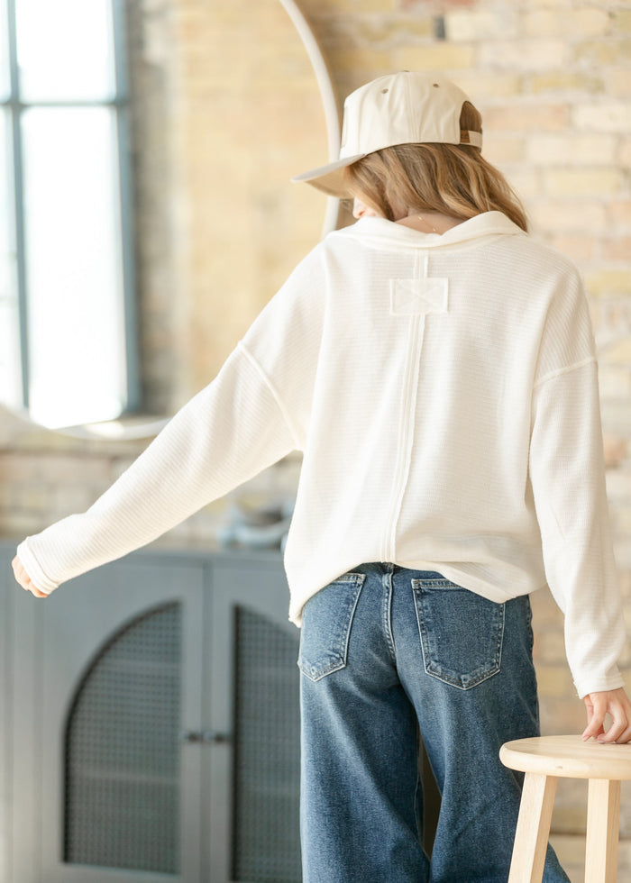 Soft Textured Knit Long Sleeve Polo FF Tops