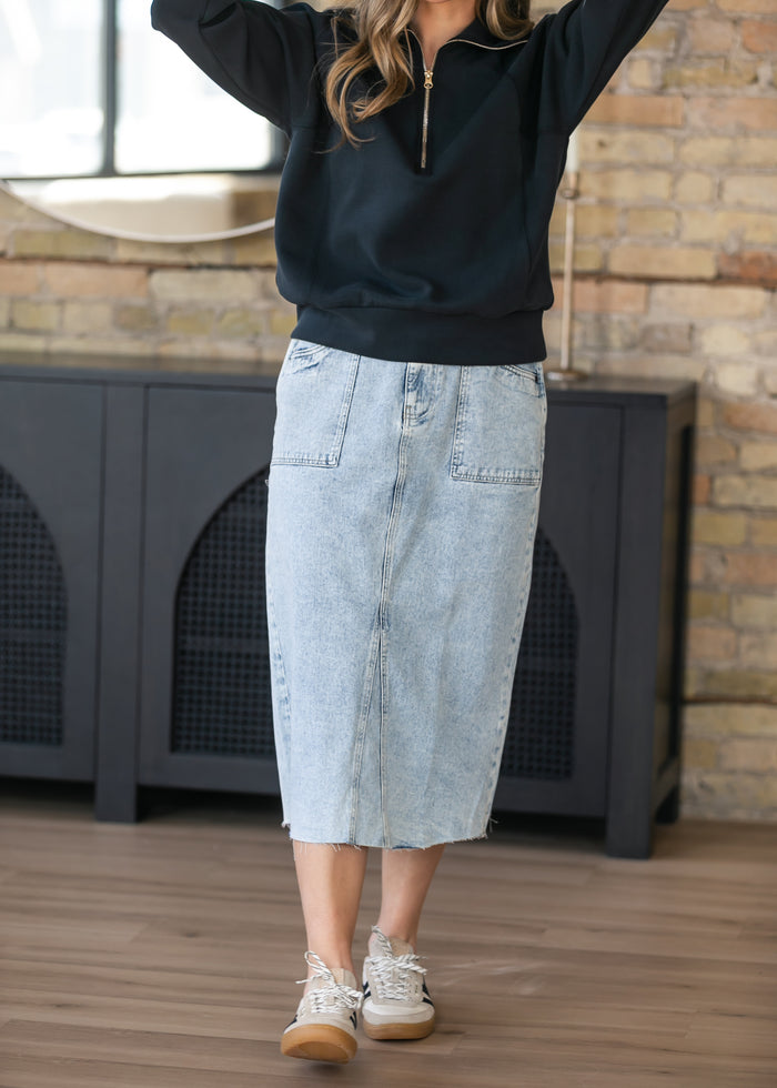Square Pocket Denim Midi Skirt FF Skirts
