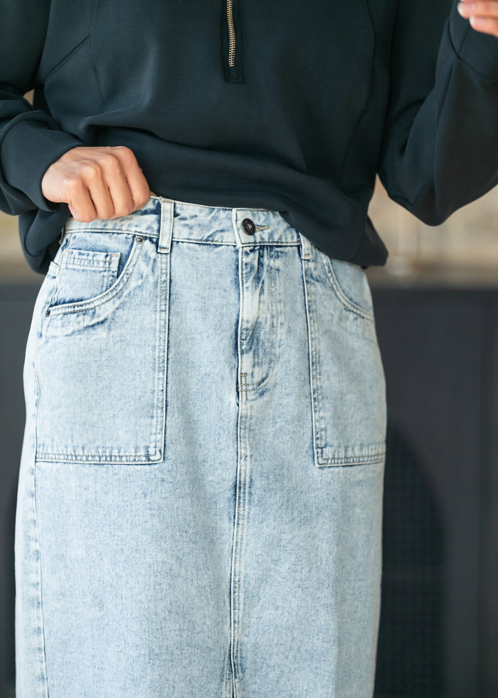 Square Pocket Denim Midi Skirt FF Skirts