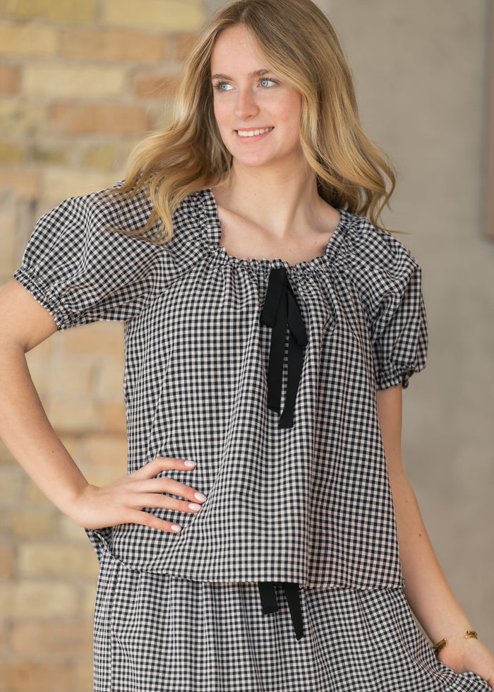Square Ruffle Collar Gingham Top FF Tops