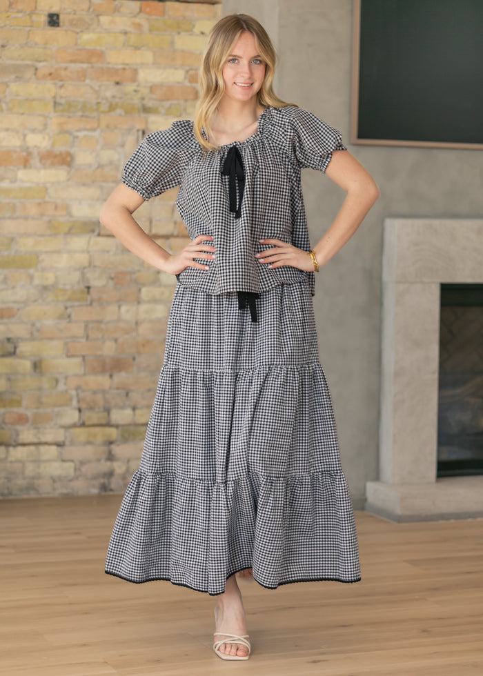 Square Ruffle Collar Gingham Top FF Tops