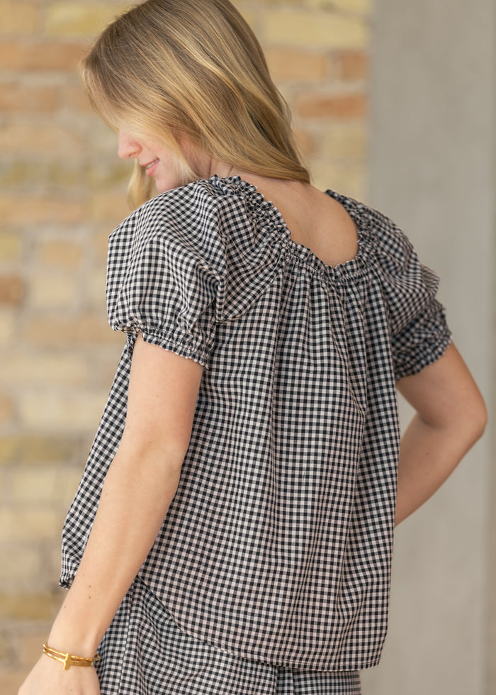 Square Ruffle Collar Gingham Top FF Tops