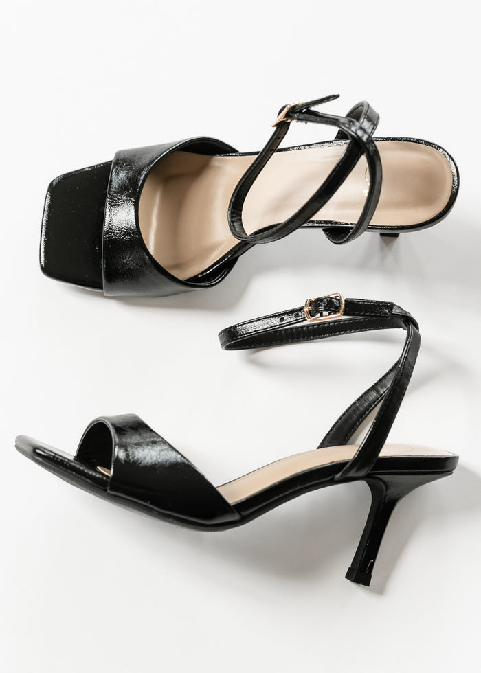 Square Toe Ankle Strap Kitten Heel Shoes