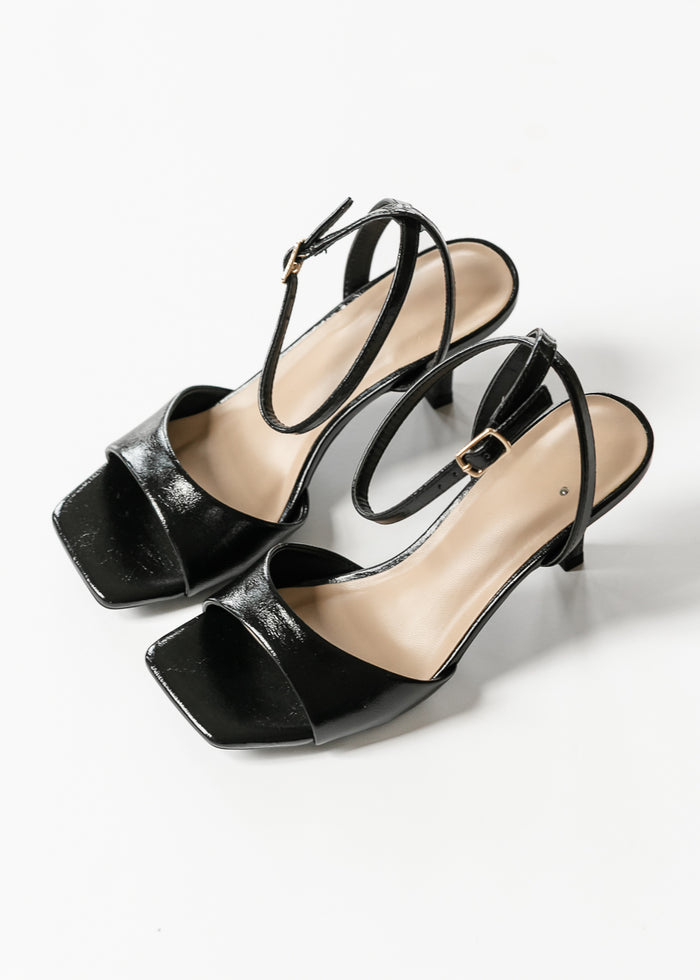 Square Toe Ankle Strap Kitten Heel Shoes